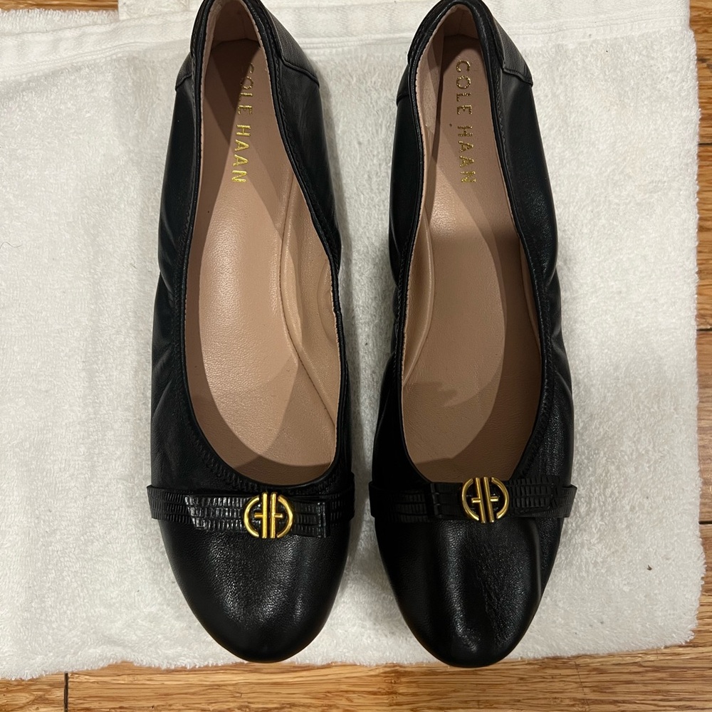Cole Haan Black Flats with Gold Accent
